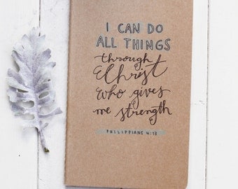 Kraft Journal- Cahier Notebook- I Can Do All Things- Inspirational- Verse- Quote