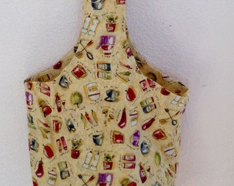 Reusable shopping bag, lady's hand bag, upcycled hand bag, gift for chef, culinary hand bag, cuisine hand bag, unique hand bag, produce bag