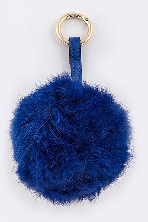 Rabbit Fur Pom pom Key Chain fluff ball keychain by Scarlettaa