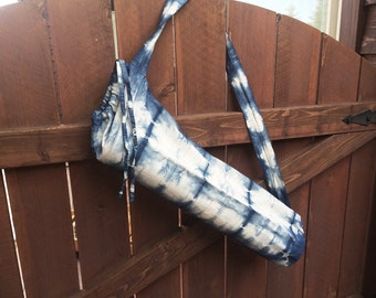 yoga mat bag, yoga mat bag with pocket, tie dye, yoga bag, tye dye, shibori indigo, cotton yoga bag, blue, hippie, gypsy, boho, bohemian