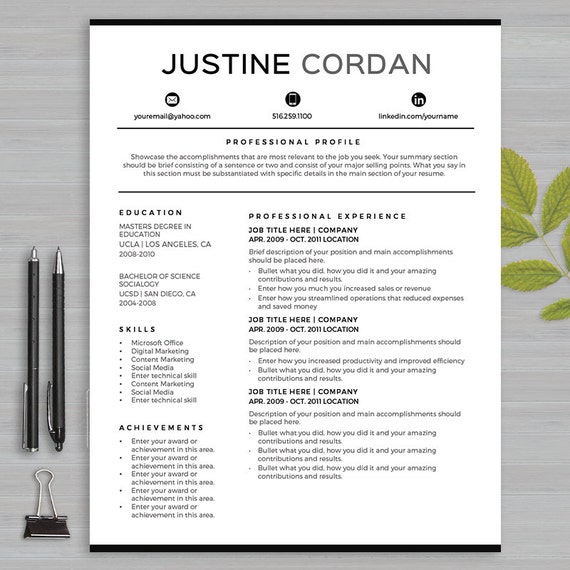 Resume Template For MS Word And Apple Pages 1 And 2 Page