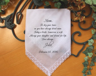 Mother of the Bride handkerchief, PRINTED, to dry your happy tears, Mom Handkerchief, Mother of the Bride Gift,Personalized. LS6FCAC