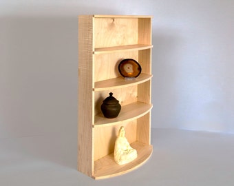 Curved Front Maple Display Shelf. Can be used to display keepsakes, collectibles, altar or meditation items.