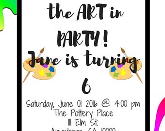 Art Birthday Party Invitation-Painting Birthday Party-Pottery Birthday Party Invite-Printable Party Invitation-Printable Invitation