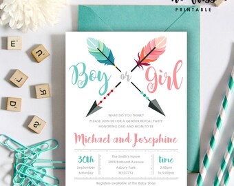Arrow Gender Reveal Invitation | Boy or girl | 5x7 | Editable PDF File | Instant Download | Personalize at home with Adobe Reader