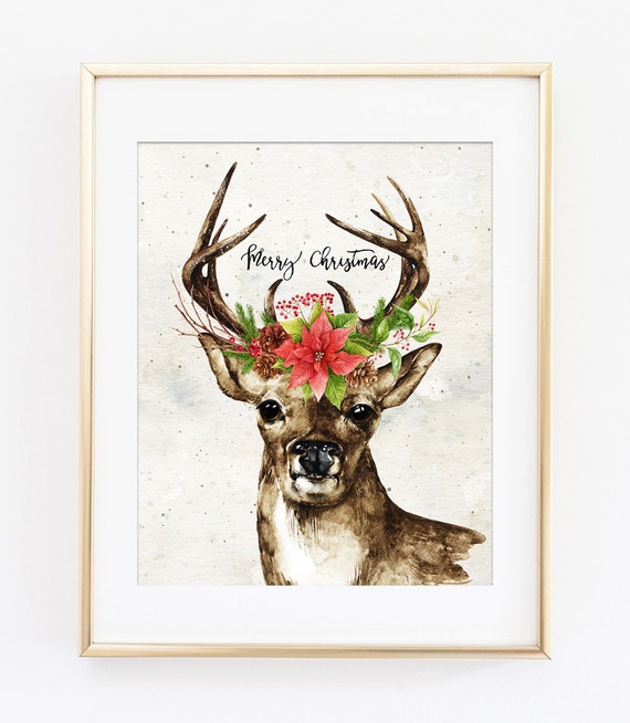 Christmas Deer Printable Art Print Merry Christmas Print