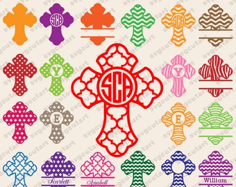 Christian Cross Patterned Monogram easter SVG DXF PNG eps Cut File for Cricut Design, Silhouette studio, Sure Cuts, Makes the Cut, Download
