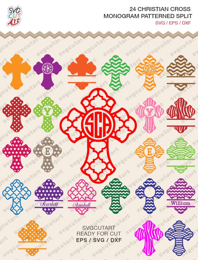 Download Christian Cross Patterned Monogram easter SVG DXF PNG eps Cut