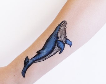 Blue Whale Temporary Tattoo, Ocean Tattoo, Nature Tattoo