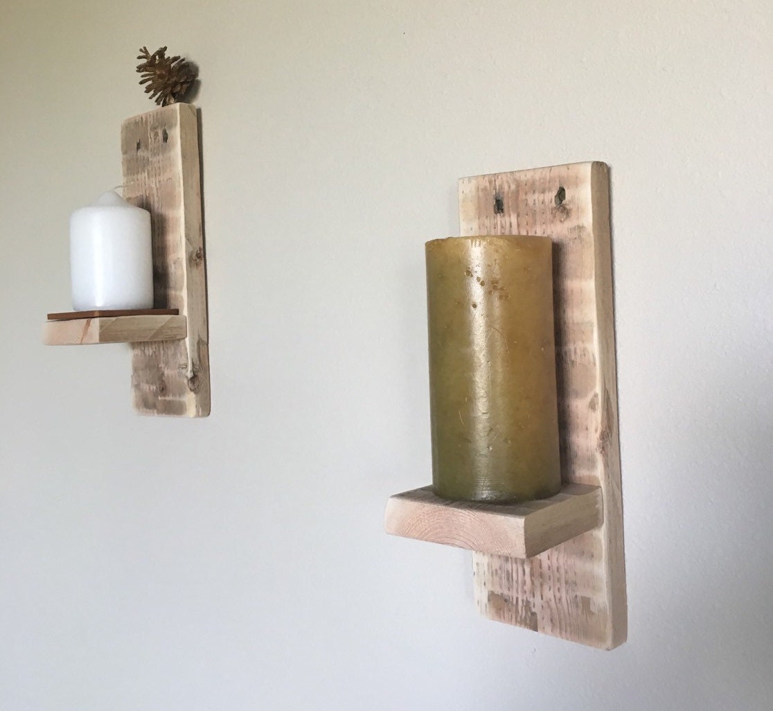 Rustic wall sconces Candle shelf Wooden by ABCwoodworkings on Wooden Wall Sconce Shelf id=89695