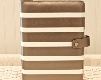 A5 Planner Binder, Copper Gold Stripe Notebook Binder, Planner Binder, Leather Binder, Recipe Binder, Cute Notebooks, Ring Binder, Journal
