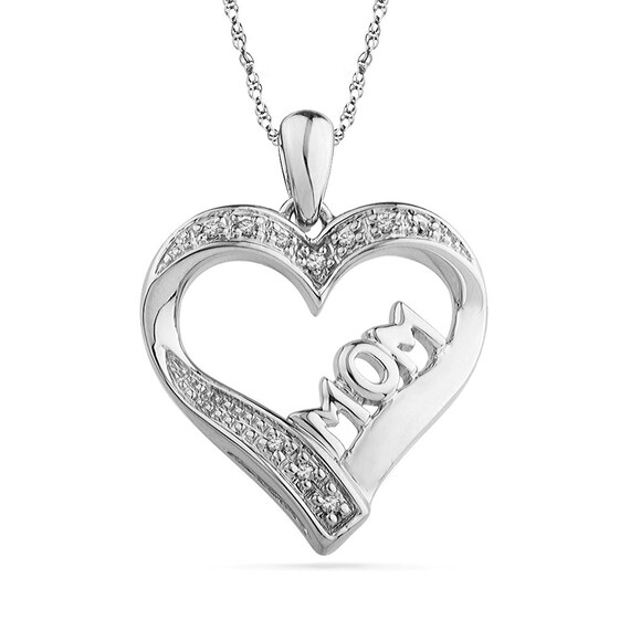 Items similar to 0.05 CT T.W. Diamond Necklace For Mom With Heart