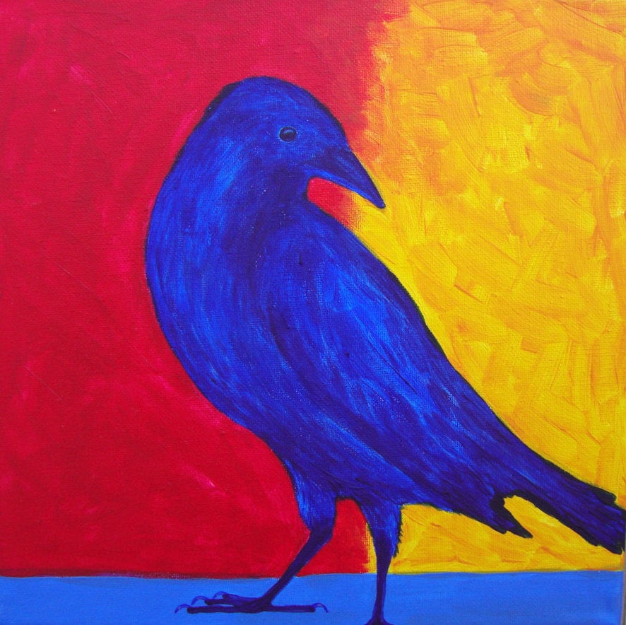 Raven pintura arte de cuervo Mirlo arte pinturas de aves