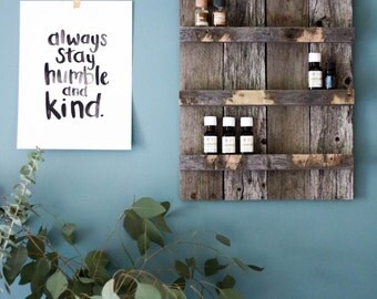Essential Oil Storage// Reclaimed Wood// Essential Oil Shelf Organizer// Pallet Wood Shelf// Pallet Art// Reclaimed Wood Shelf