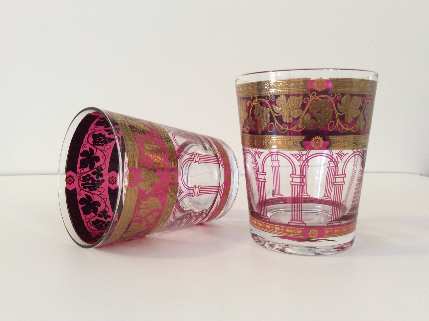 Pair of Vintage 1960s Cera Glass Golden Grapes Low