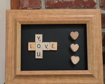 Scrabble Tile Framed "Love You" Decor Piece