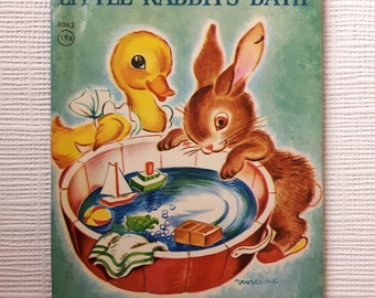 Vintage Rand McNally Junior Elf Book ~ Little Rabbit's Bath by Miriam Clark Potter, illustrated by Vivienne Blake. 19c