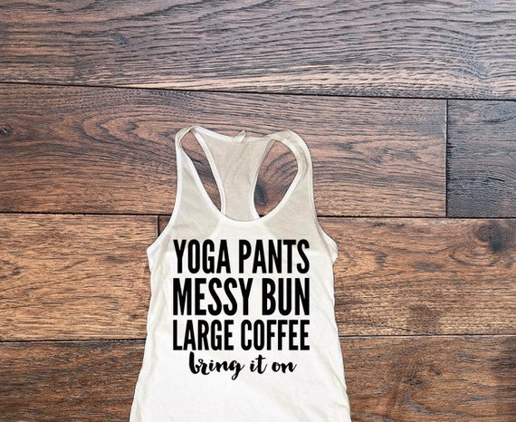 Yoga Pants Messy Bun Large Coffee Bring It On by CustomLSDesigns