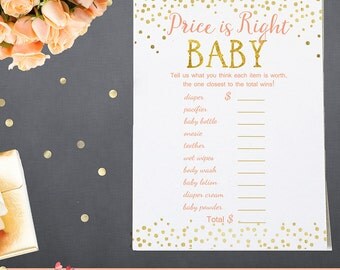 Price Is Right Baby Game - Peach and Gold Baby Shower Game Printable - Instant Download - BSG2