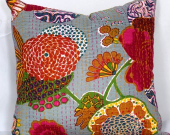 Indian quilted 20x20 pillow cover 24x24 kantha pillow cover 16x16 multi color decorative pillow cover 18x18 cushions cover ethnic pillowcase