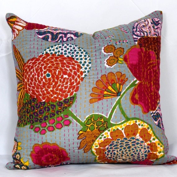Indian quilted 20x20 pillow cover 24x24 kantha pillow cover