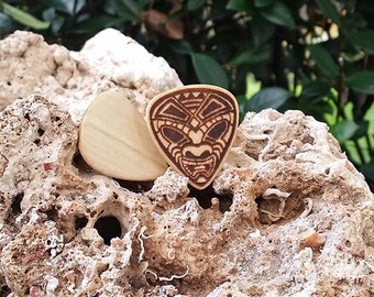 Wooden Tiki Guitar Picks, Laser Etched, Original Tiki Art Illustration, Hand-made