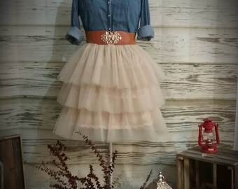 Free Shipping to USA Custom Made Champagne Tulle Skirt- Adult Champagne Three Tiered Tulle Skirt -Country Wedding,Rustic Wedding