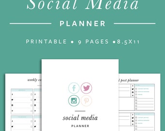 Social Media Planner - INSTANT DOWNLOAD - Printable PDF - 9 Pages// Facebook, Twitter, Instagram, Pinterest