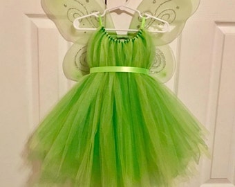 Tinker Bell Costume - Fairy Wings - Green Tulle Dress