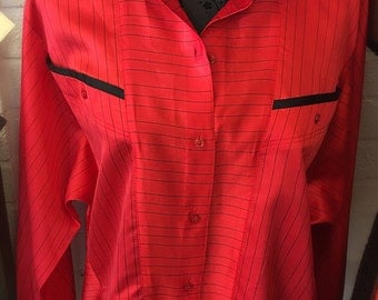 1980's batwing blouse / ladies shirt/ orange and black / pin stripe / ladies top
