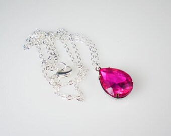 Fuchsia Hot Pink Rhinestone Necklace Pink Fuchsia Wedding Bridesmaid Necklace Jewelry