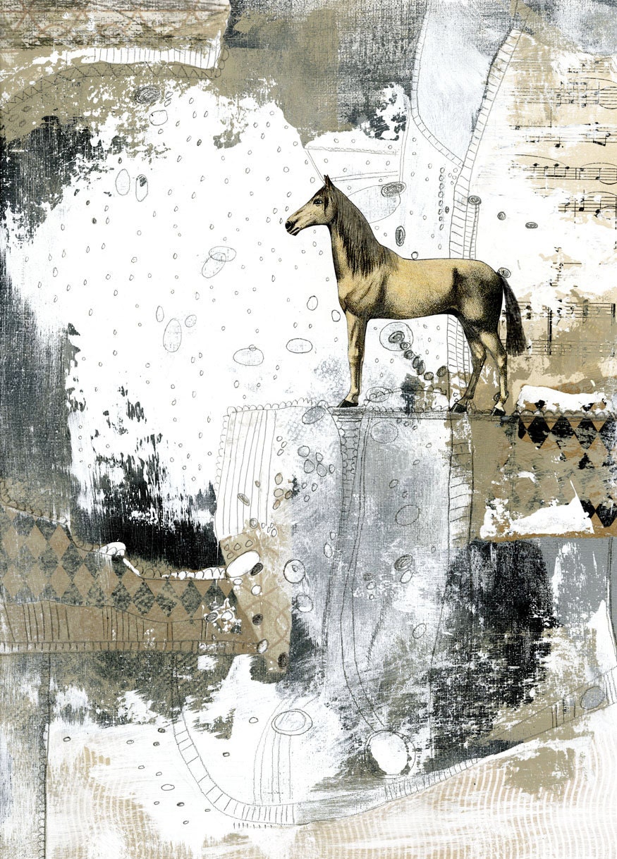 Horse Art Print Mixed Media Collage Art Print or Print on