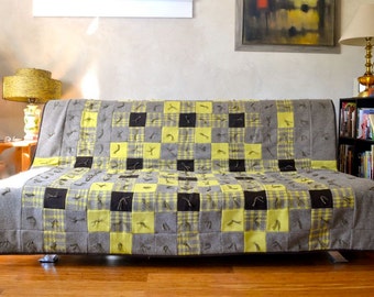 Wool Patchwork Quilt Yarn Tied Bed Size Chartreuse Plum Brown Cozy Eco Wool Comforter