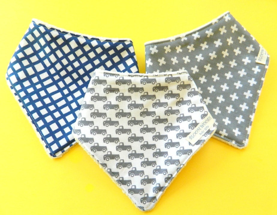 Set of 3 Bandana Bibs Baby Boy Bandana Bib Baby by BloomWoosie