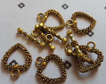 Gold plated heart toggle clasps (5 set)