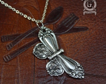 Spoon Butterfly Pendant - Inspired by Antique Victorian Silverware - Hand Cast Necklace - Doctorgus Handmade Jewelry - Cute Boho Style