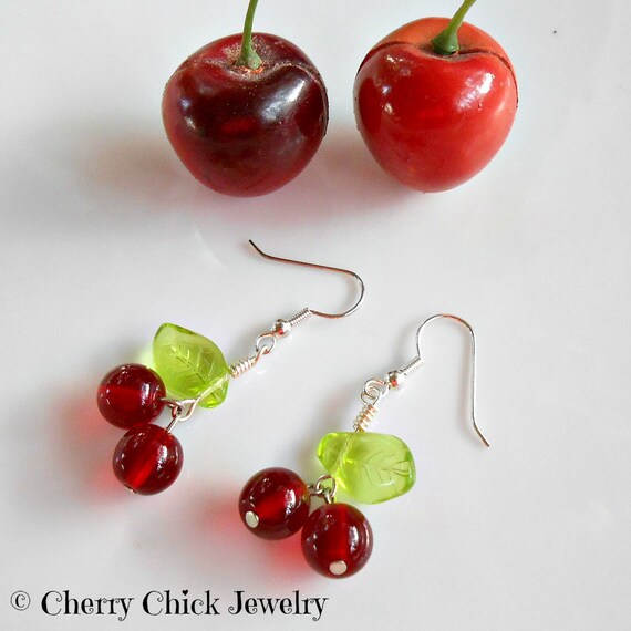 Cherry Earrings Glass Cherry Earrings Rockabilly Earrings