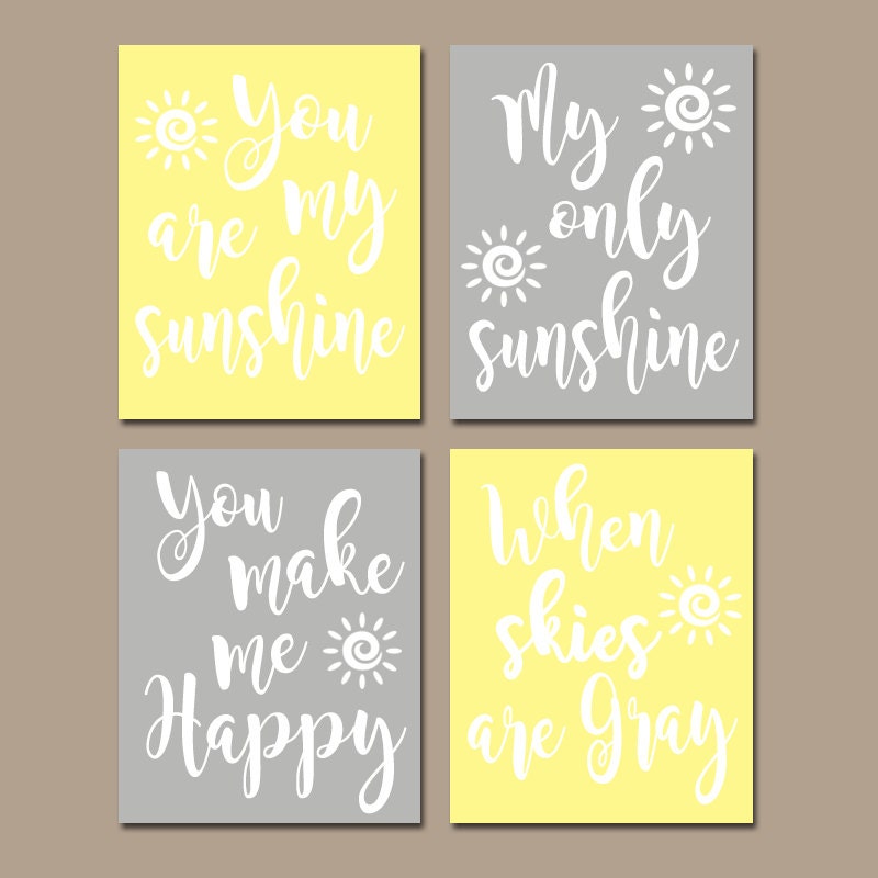 YELLOW GRAY You Are My Sunshine Wall Art CANVAS or Prints