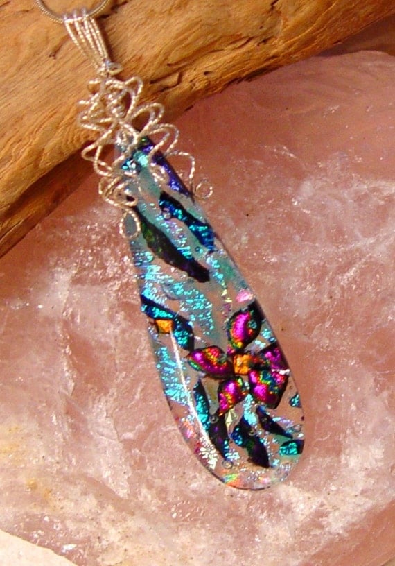Items similar to Fused dichroic glass teardrop shimmering brilliant ...