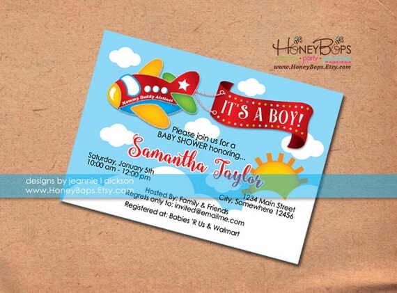 Airplane Invitation Birthday, Baby Shower, Announcement - Little RED Airplane Invite - Digital JPG Il_570xn