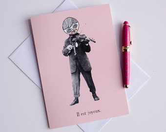 Violin player - vintage photography - illustration - Greeting Card - 5x7"