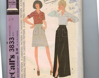 1970s Vintage Sewing Pattern McCalls 3833 Misses Blouse and Skirt with Large Front Pockets Size 12 Bust 34 1973 99