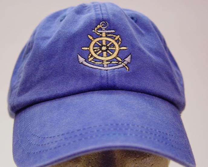 NAUTICAL SAILING BOAT Hat One Embroidered Wheel and Anchor