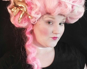 Baroque Marie Antoinette Pink Wig With Bubbles Flowers Gold Cherub free shipping