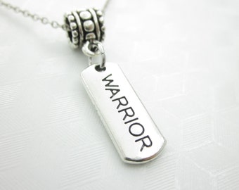 Warrior Necklace, Word Charm, Affirmation Pendant, Engraved, Stamped, Fits Pandora X052
