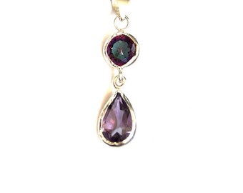 Alexandrite and Amethyst Drop Pendant Necklace, made with sterling silver, Alexandrite necklace, Alexandrite pendant, pendentif amethyst,