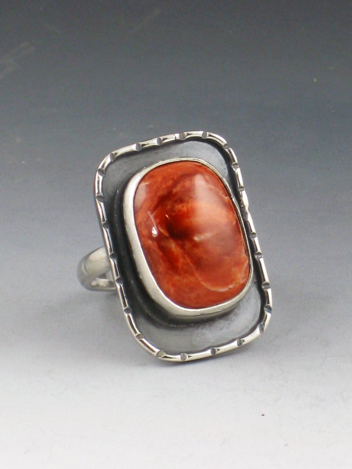 Spiny Oyster Shell Ring red and silver by MicheleGradyDesigns