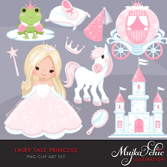 Fairy Tale Princess Clipart. Fairy Tale characters, princess carriage, tiara, frog prince, princess castle, magic wand & mirror graphics. Il_570xn