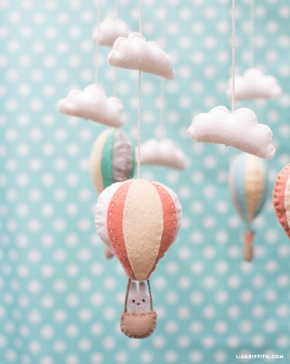 Hot Air Balloon Mobile Diy Kit Nursery Decor Wool Felt Kit Lia Griffith Baby Shower Gift Air Balloon Mobile Template