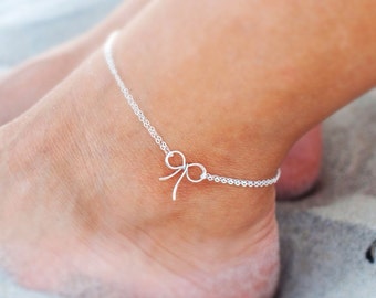 Bridesmaid gifts, silver bow ANKLE bracelet, tying the knot, destination wedding jewelry, silver bow ANKLET, tie the knot, bridal jewelry